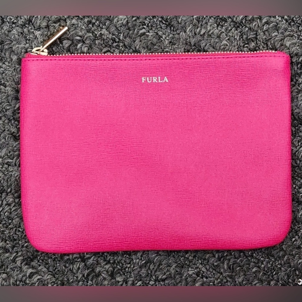 NWOT Furla vibrant pink cosmetic pouch clutch